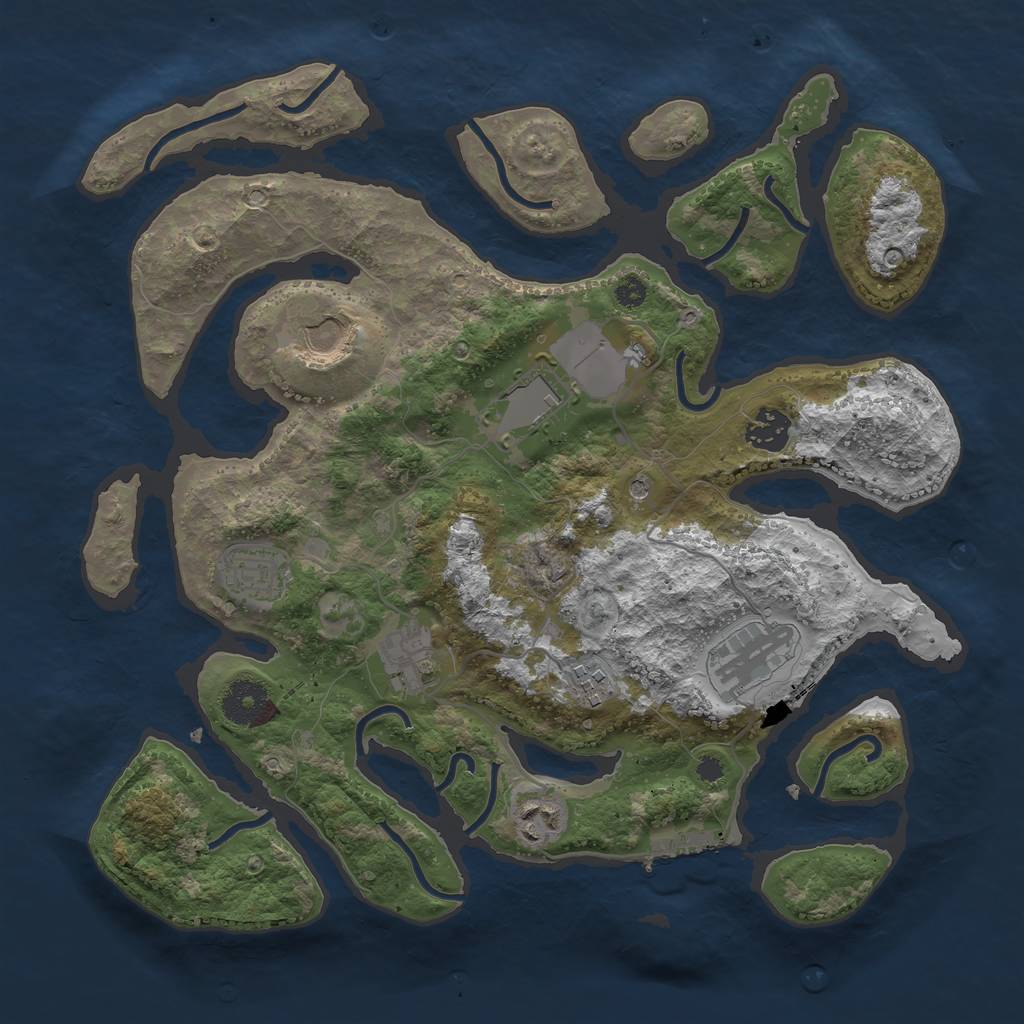 Rust Map: Procedural Map, Size: 3500, Seed: 1233727082, 12 Monuments