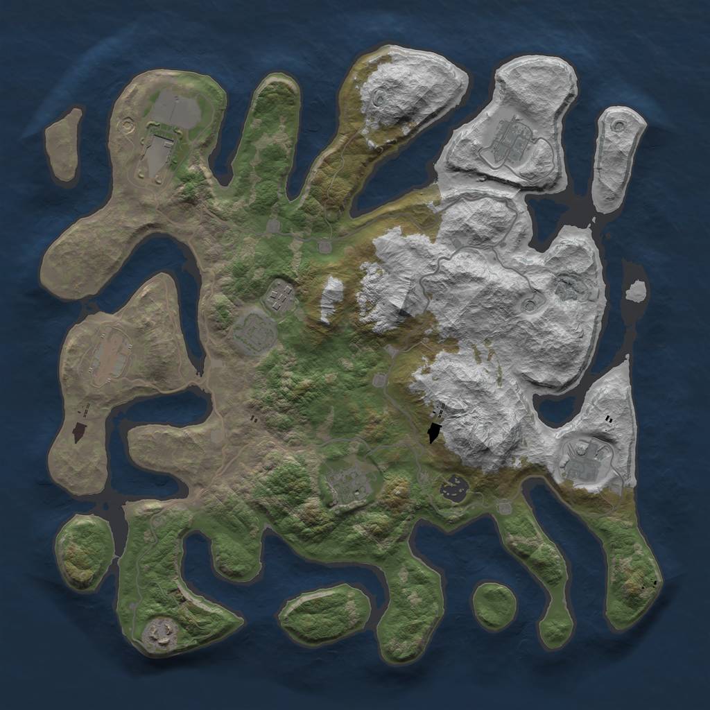 Rust Map: Barren, Size: 4000, Seed: 4100, 12 Monuments