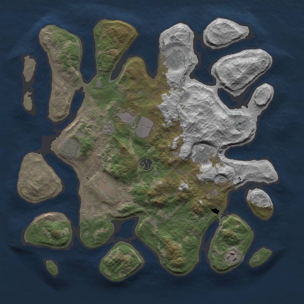Rust Map: Barren, Size: 4000, Seed: 57582, 11 Monuments