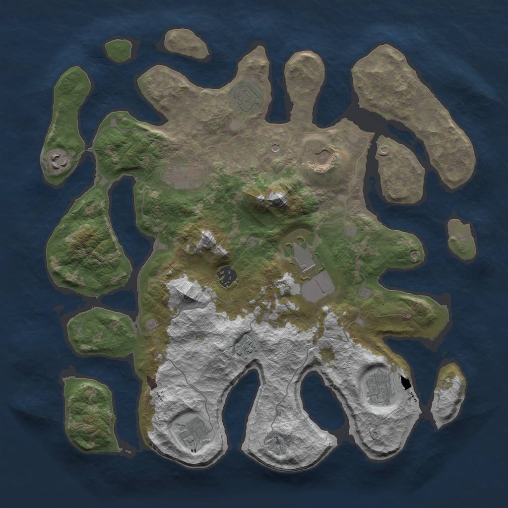 Rust Map: Barren, Size: 4000, Seed: 5487475, 12 Monuments