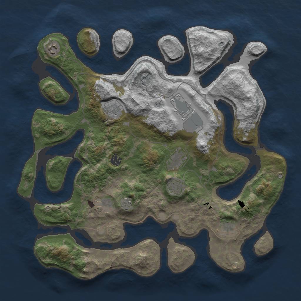 Rust Map: Barren, Size: 4000, Seed: 74615748, 12 Monuments