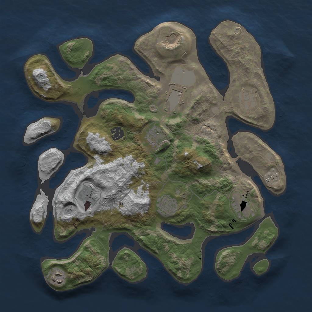 Rust Map: Barren, Size: 3500, Seed: 1909434676, 13 Monuments