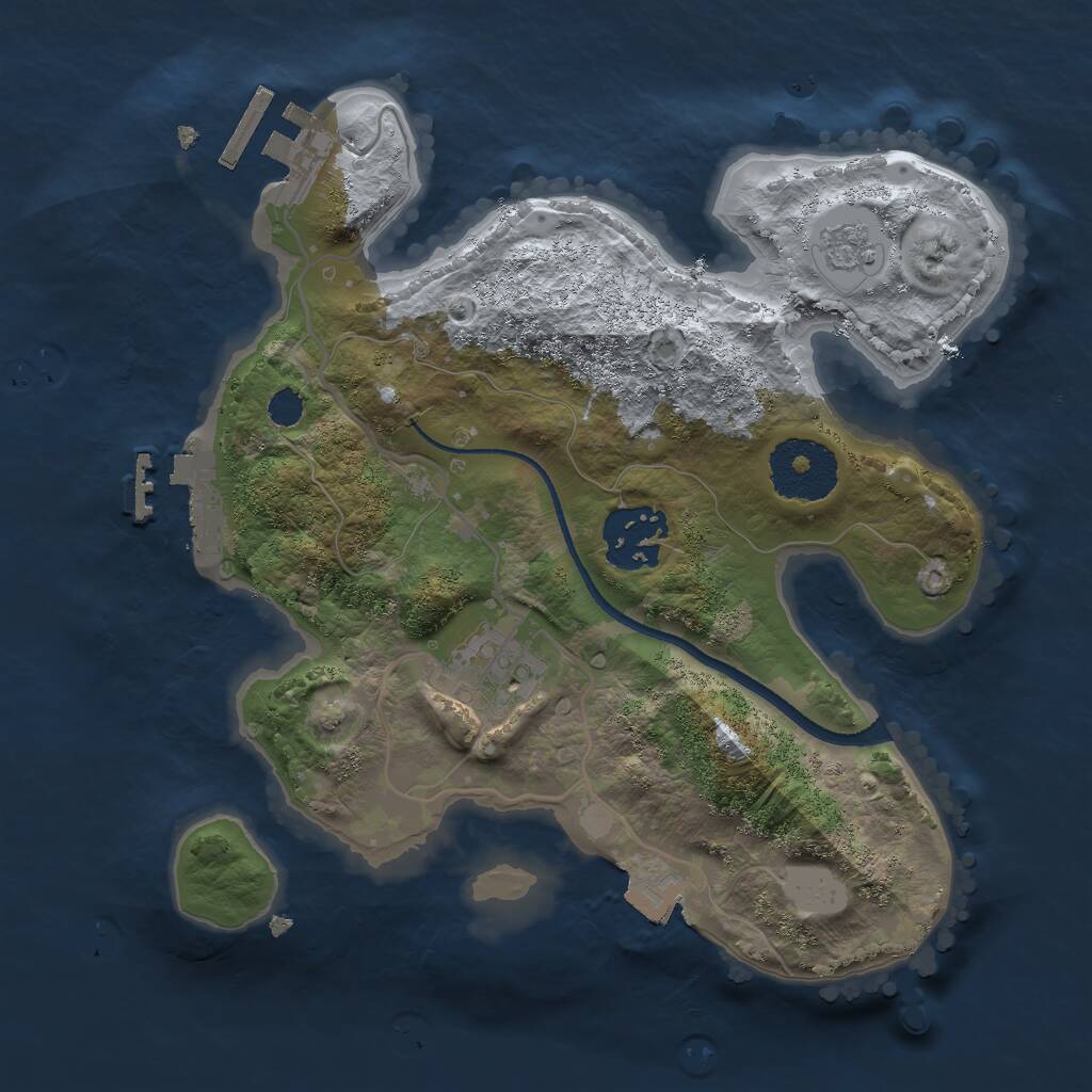 Rust Map: Procedural Map, Size: 2500, Seed: 8721498, 6 Monuments