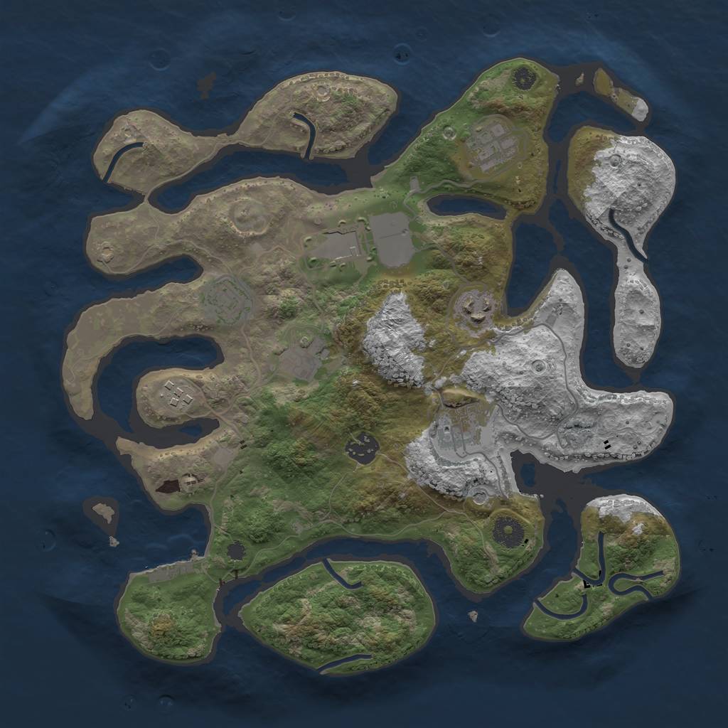 Rust Map: Procedural Map, Size: 3500, Seed: 3033, 12 Monuments