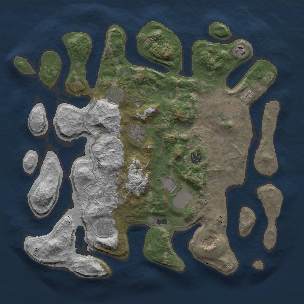 Rust Map: Barren, Size: 4000, Seed: 3039, 12 Monuments