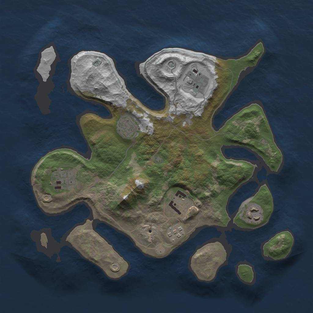 Rust Map: Barren, Size: 3000, Seed: 1234, 9 Monuments