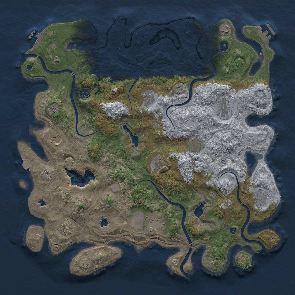 Rust Map: Procedural Map, Size: 4500, Seed: 516779285, 17 Monuments