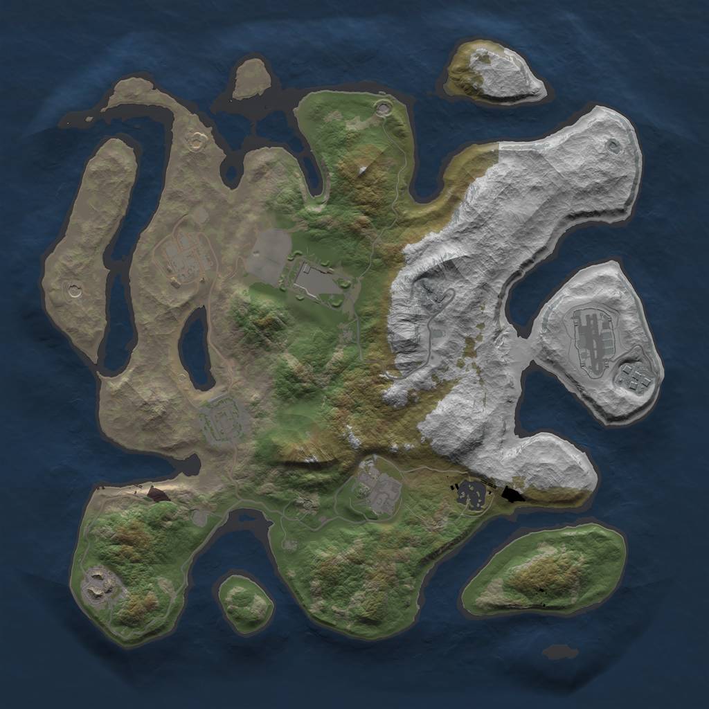 Rust Map: Barren, Size: 3500, Seed: 883, 11 Monuments