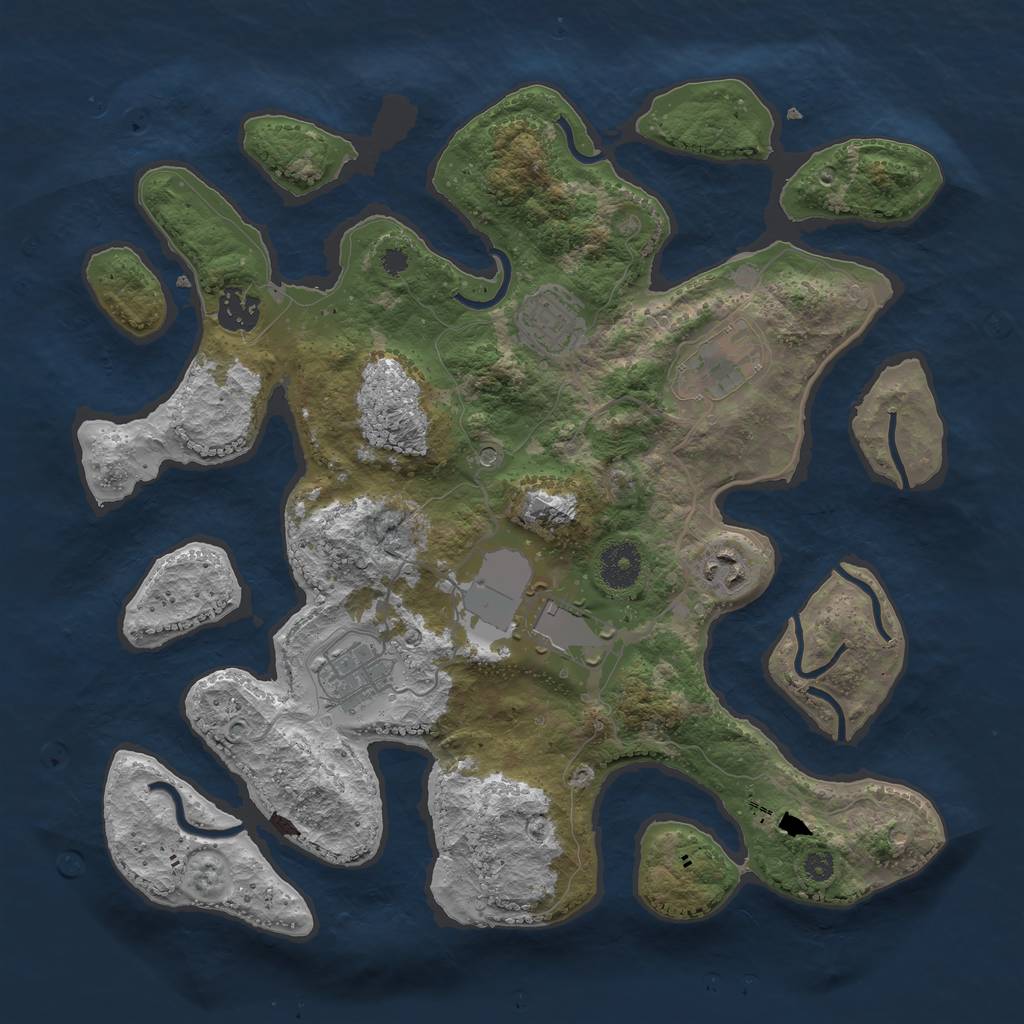 Rust Map: Procedural Map, Size: 3500, Seed: 297774, 9 Monuments