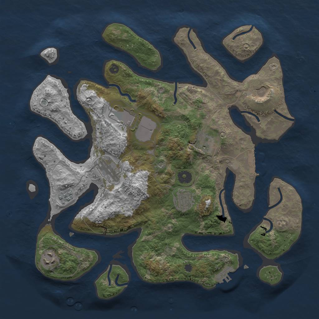 Rust Map: Procedural Map, Size: 3500, Seed: 923813, 12 Monuments