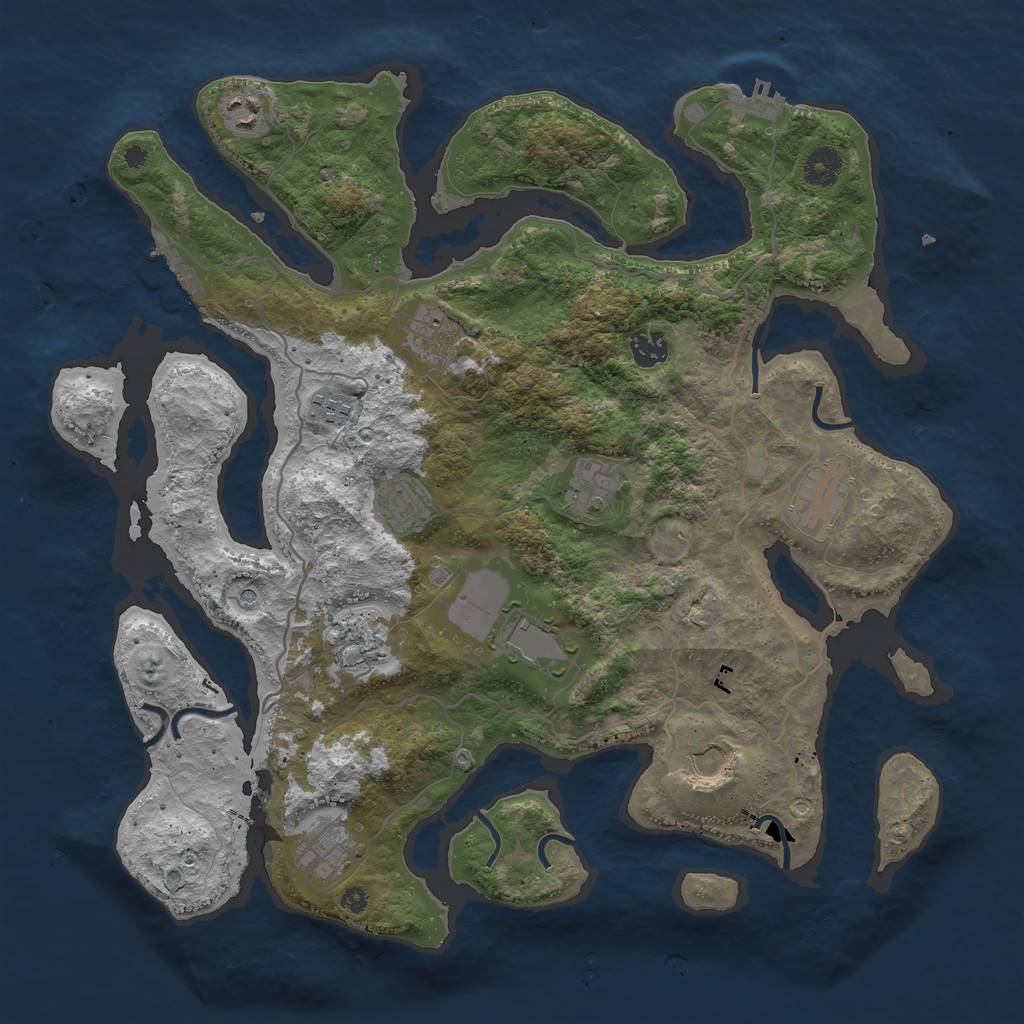 Rust Map: Procedural Map, Size: 4000, Seed: 23456, 16 Monuments