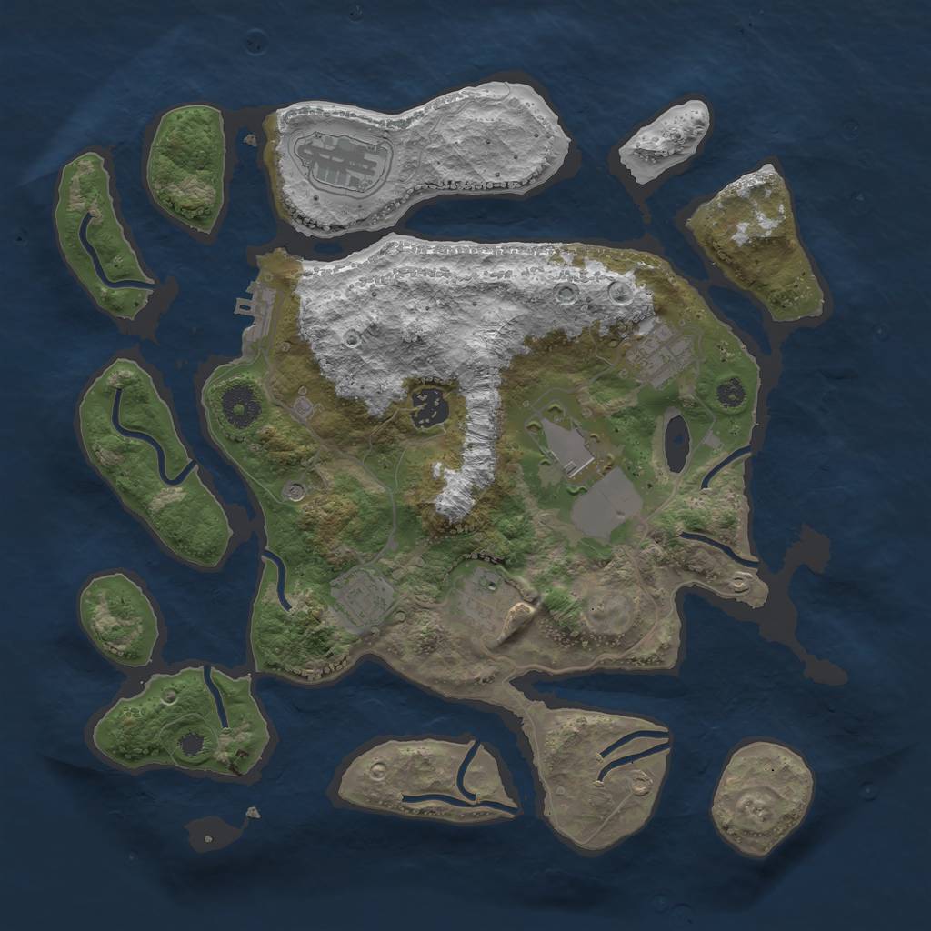 Rust Map: Procedural Map, Size: 3500, Seed: 1185837856, 10 Monuments