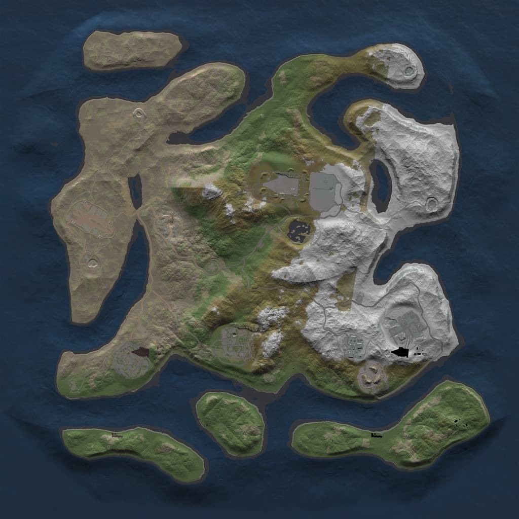 Rust Map: Barren, Size: 3500, Seed: 216238044, 11 Monuments