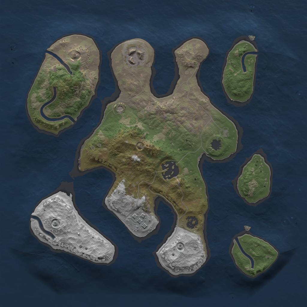 Rust Map: Procedural Map, Size: 2500, Seed: 1917189246, 5 Monuments