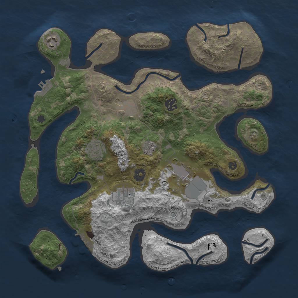 Rust Map: Procedural Map, Size: 3500, Seed: 20715, 12 Monuments