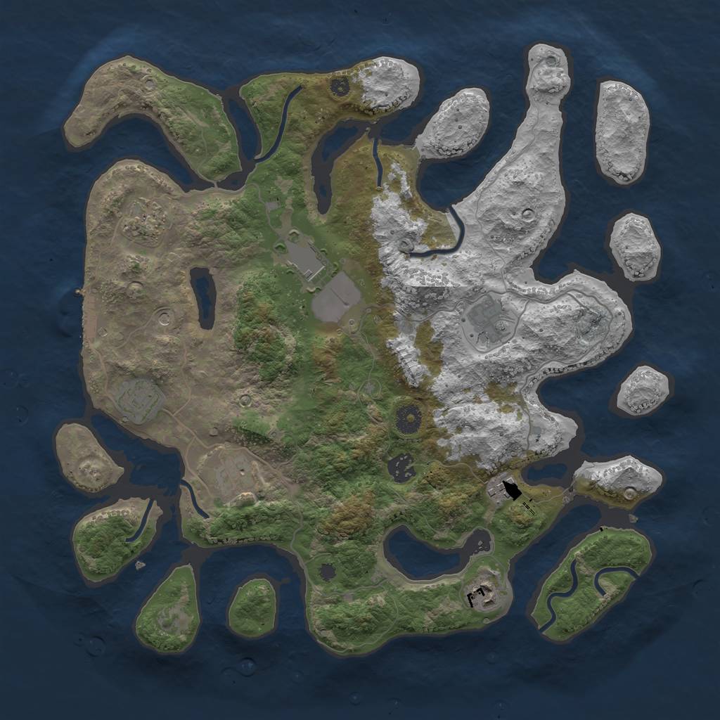 Rust Map: Procedural Map, Size: 3800, Seed: 410200269, 12 Monuments