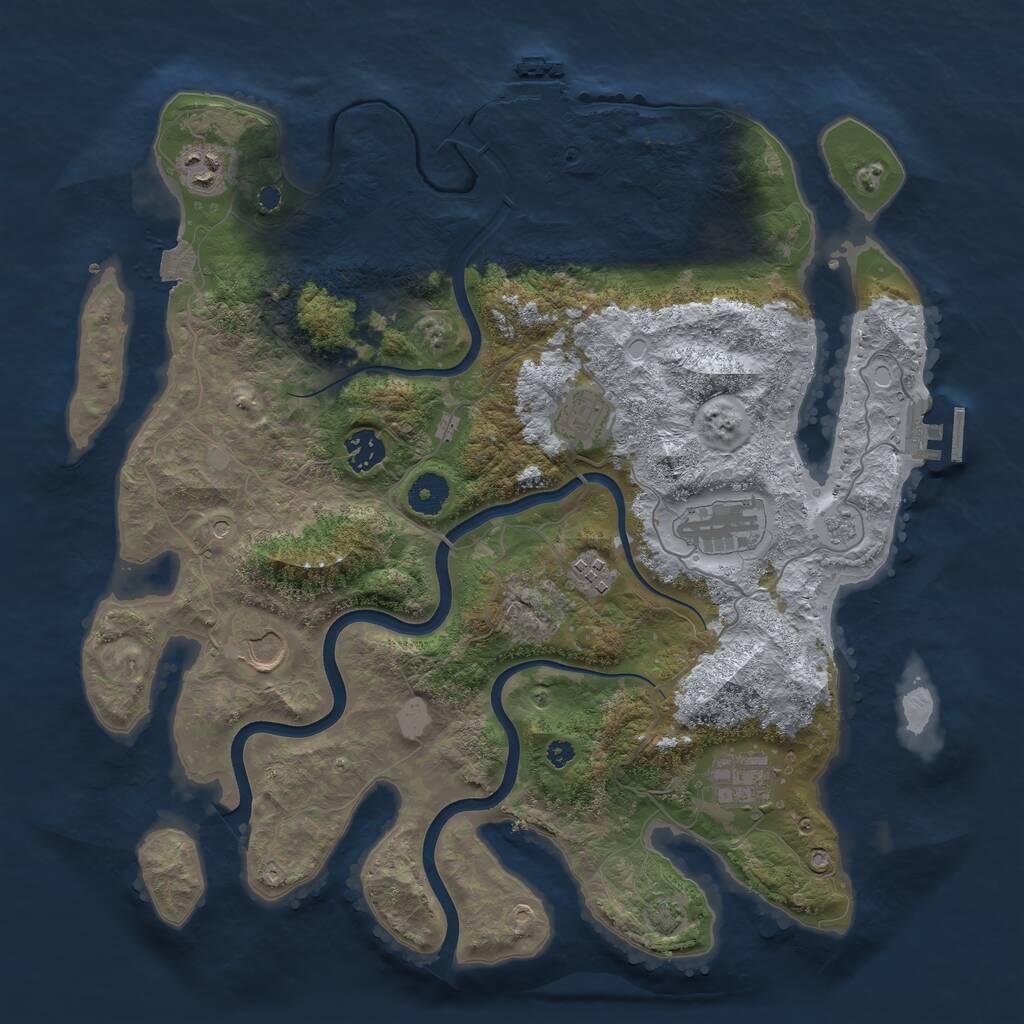 Rust Map: Procedural Map, Size: 3800, Seed: 658843605, 13 Monuments