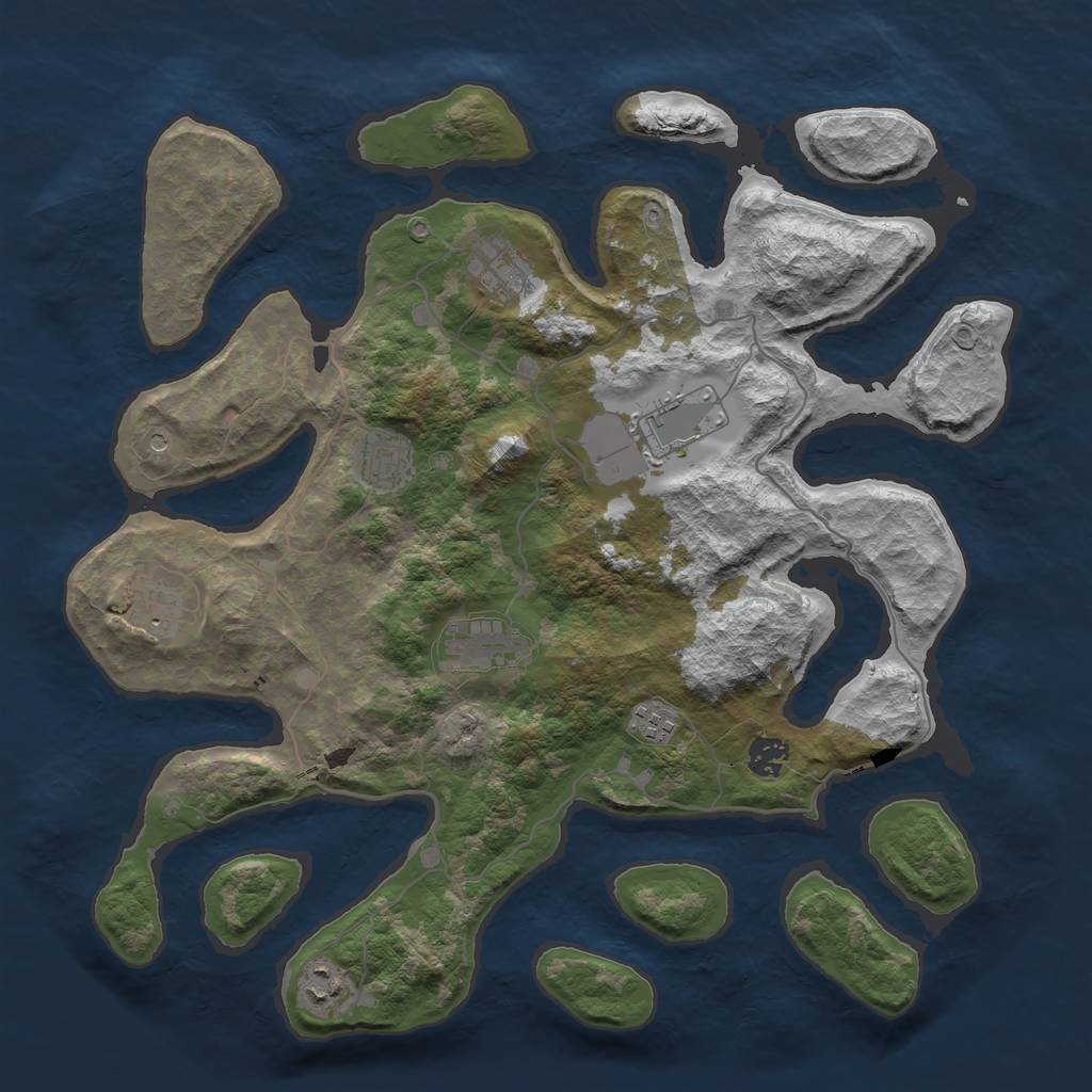 Rust Map: Barren, Size: 4000, Seed: 1024477781, 11 Monuments