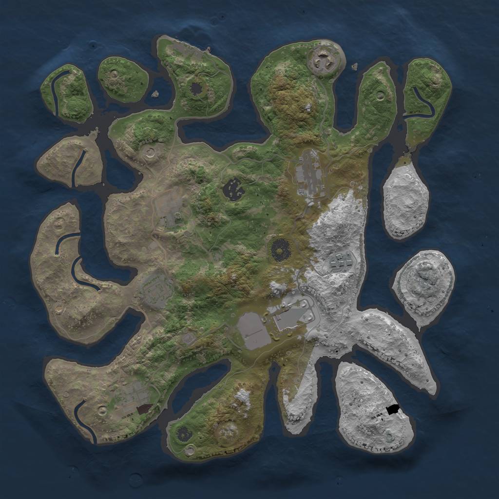 Rust Map: Procedural Map, Size: 3500, Seed: 145684726, 12 Monuments
