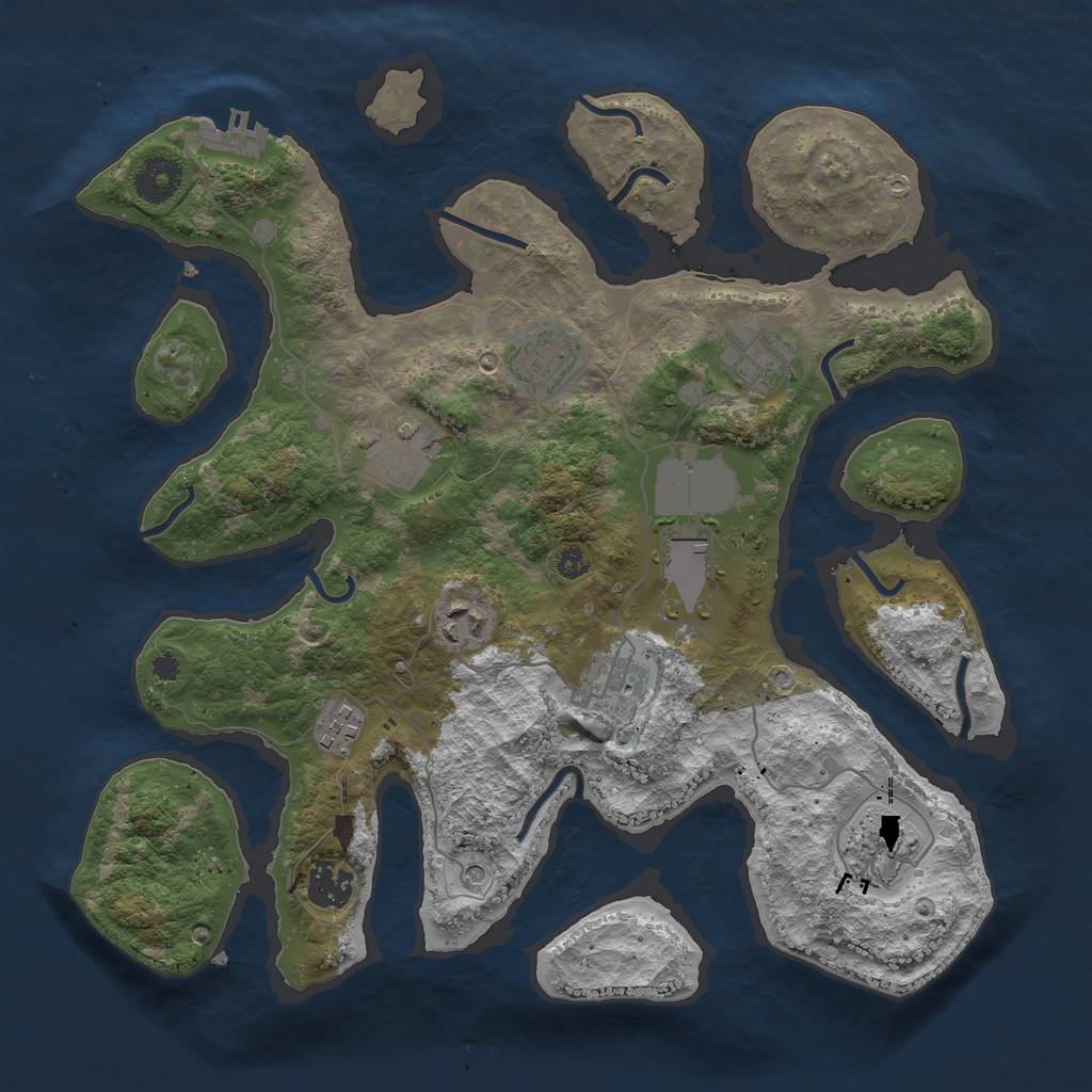 Rust Map: Procedural Map, Size: 3500, Seed: 1359778507, 13 Monuments