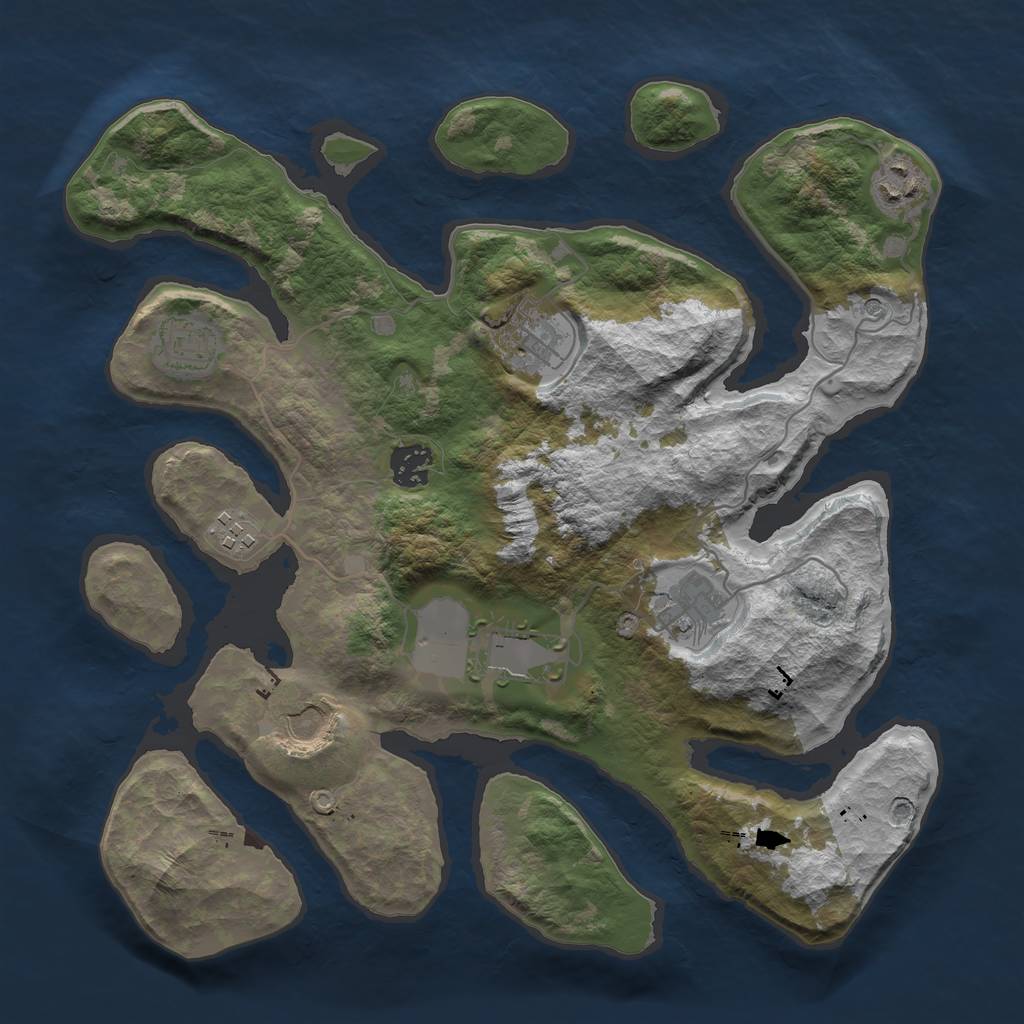 Rust Map: Barren, Size: 3500, Seed: 2155231, 11 Monuments