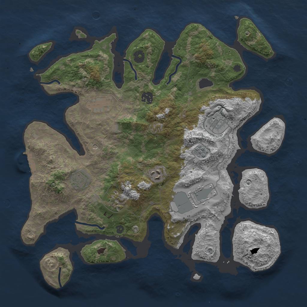 Rust Map: Procedural Map, Size: 3800, Seed: 11607, 12 Monuments
