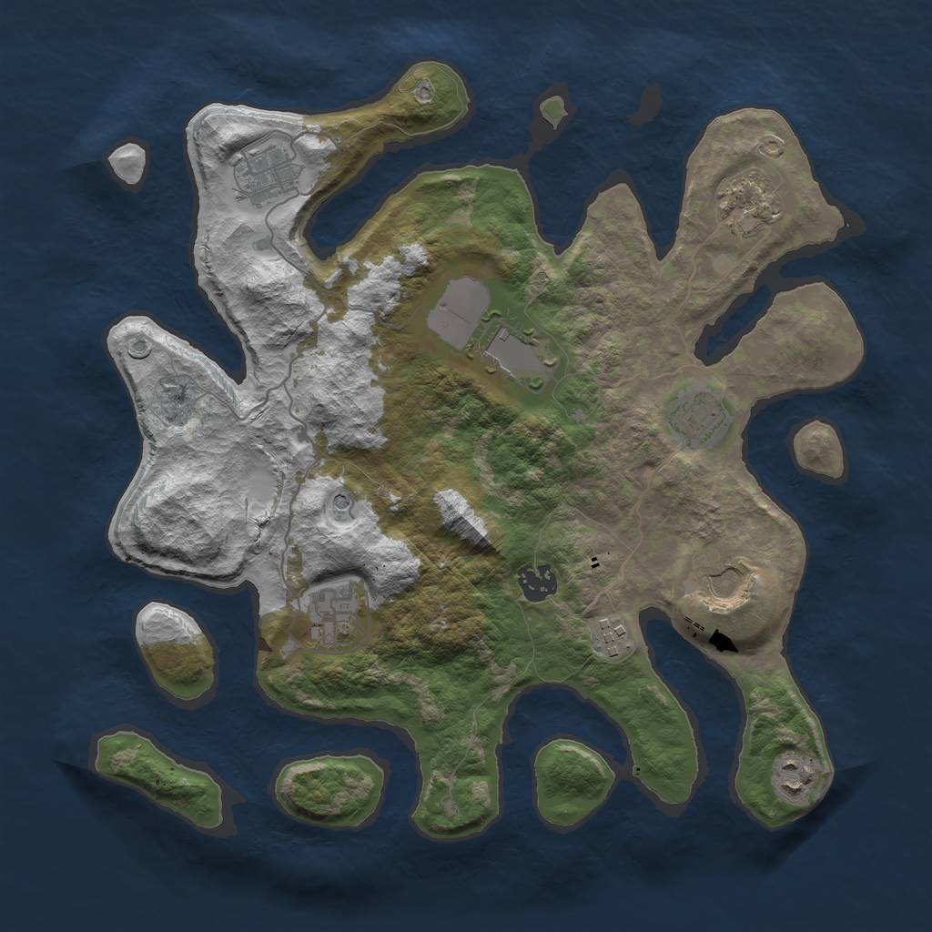 Rust Map: Barren, Size: 3600, Seed: 2048, 12 Monuments