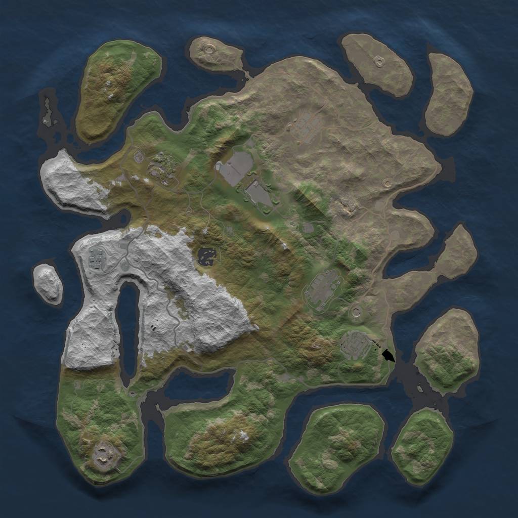 Rust Map: Barren, Size: 4000, Seed: 6749, 11 Monuments