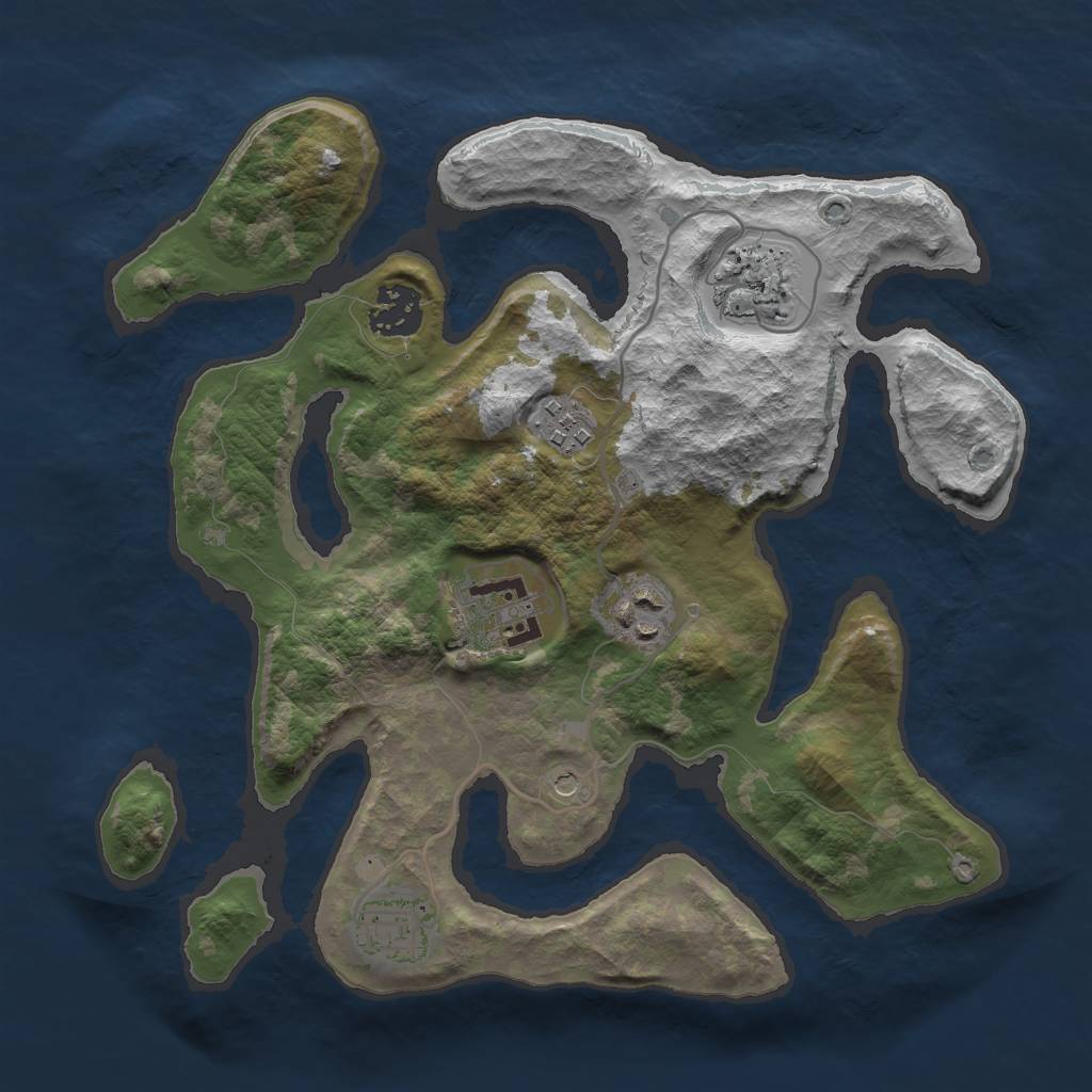 Rust Map: Barren, Size: 3000, Seed: 1703, 9 Monuments