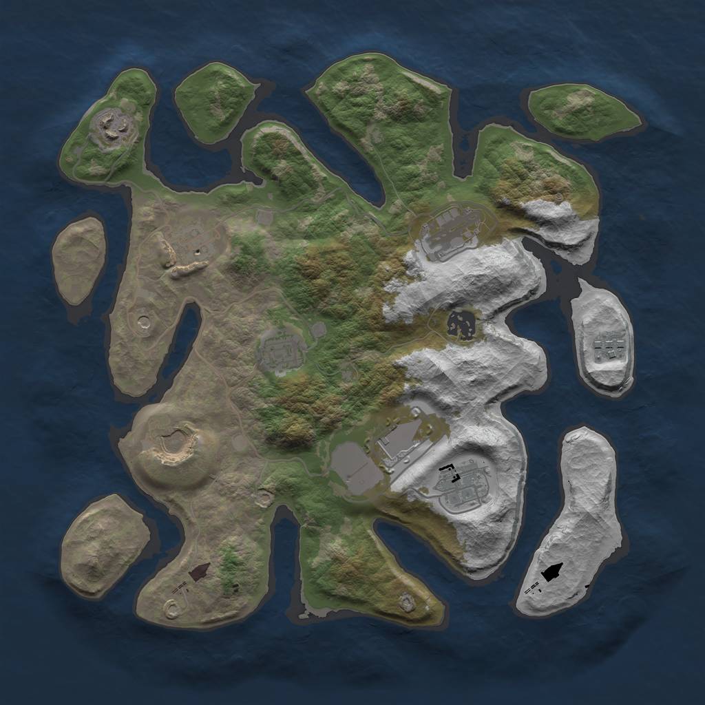 Rust Map: Barren, Size: 3500, Seed: 794666, 12 Monuments