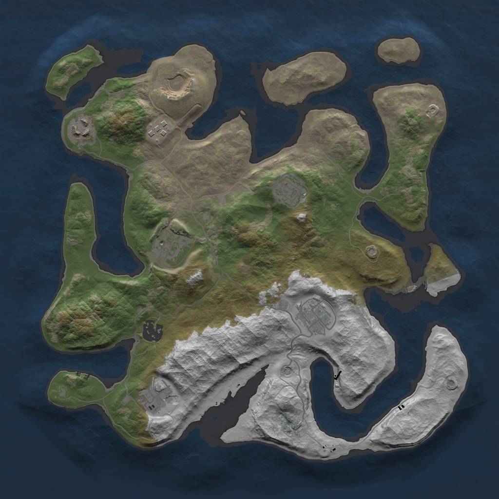Rust Map: Barren, Size: 3500, Seed: 39923582, 11 Monuments