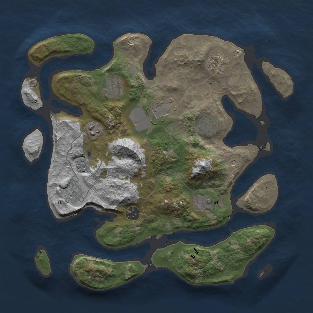 Rust Map: Barren, Size: 3500, Seed: 1002974724, 12 Monuments