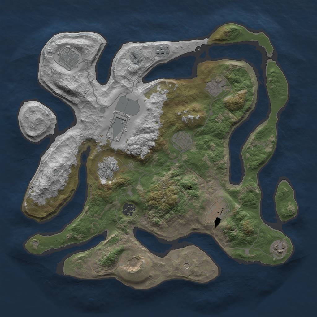 Rust Map: Barren, Size: 3700, Seed: 490831951, 13 Monuments