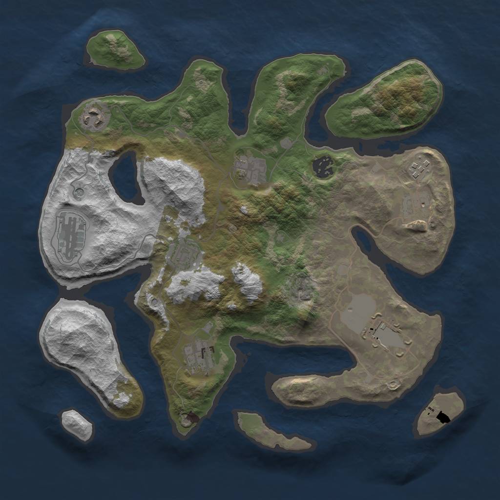 Rust Map: Barren, Size: 3500, Seed: 180665459, 12 Monuments