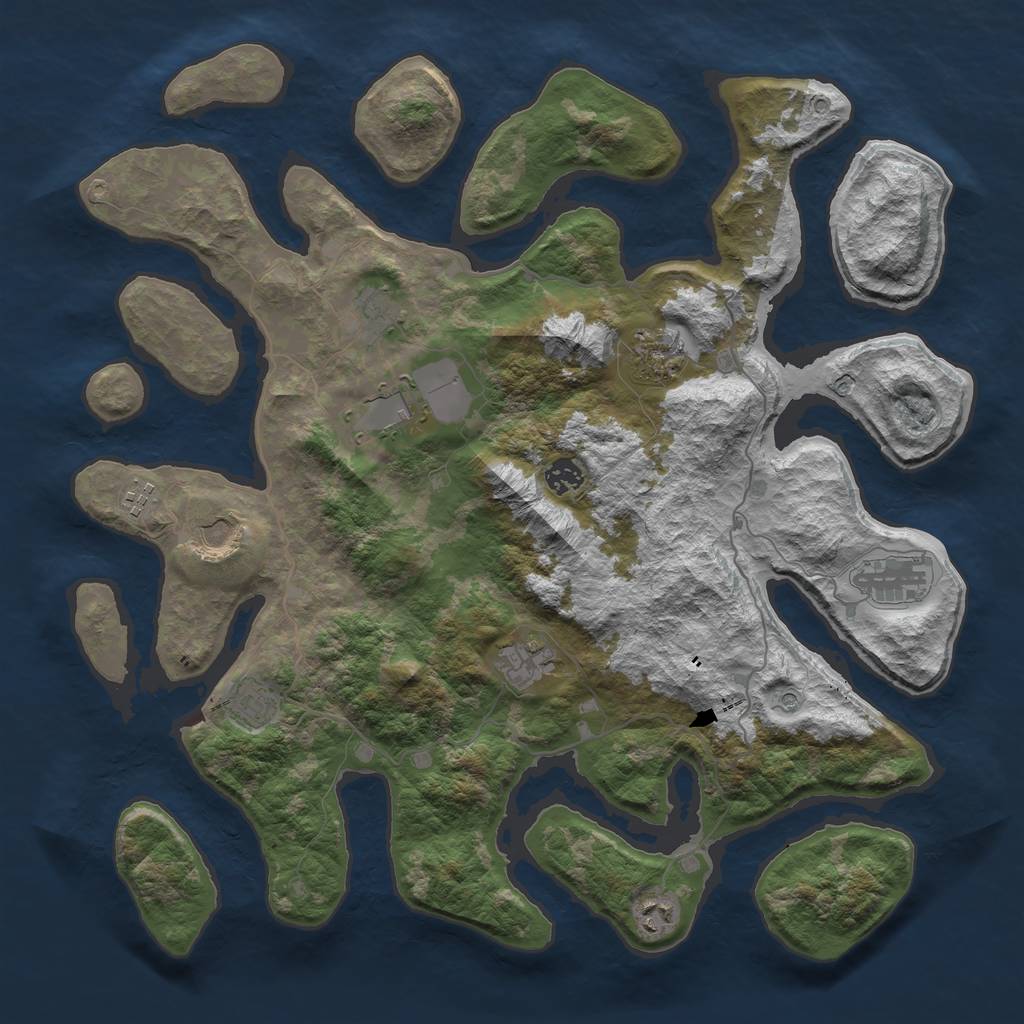 Rust Map: Barren, Size: 4250, Seed: 320492210, 13 Monuments