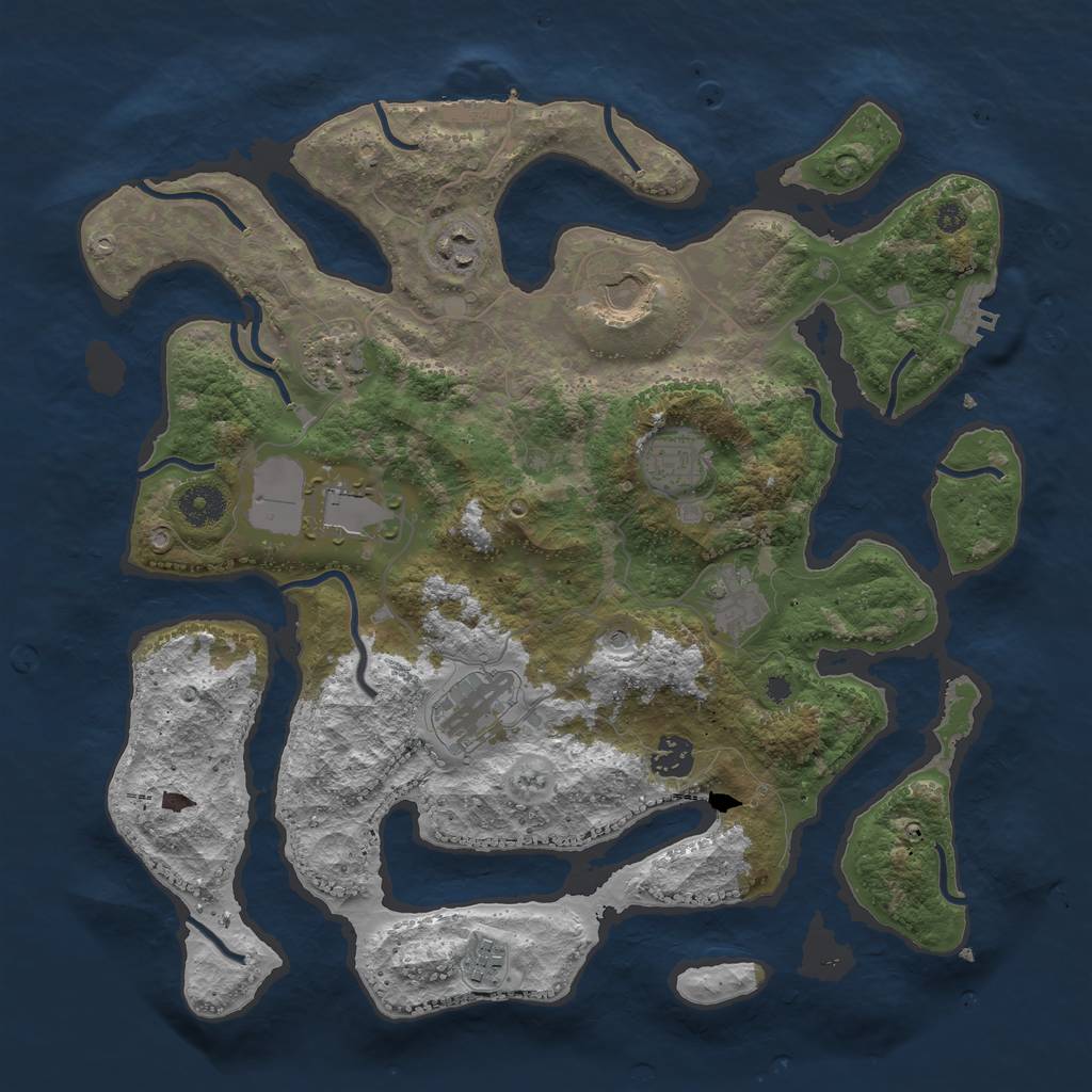 Rust Map: Procedural Map, Size: 3750, Seed: 1230864246, 14 Monuments