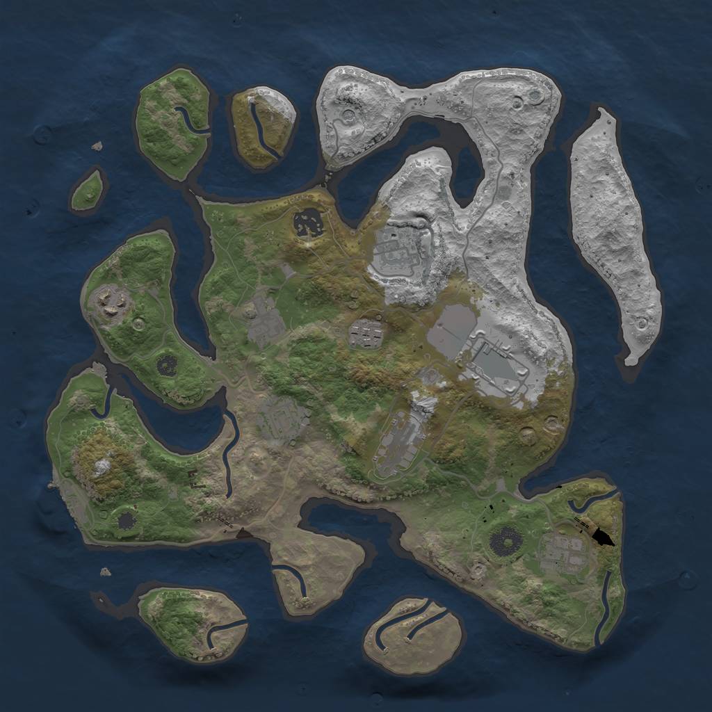 Rust Map: Procedural Map, Size: 3500, Seed: 2057687058, 13 Monuments