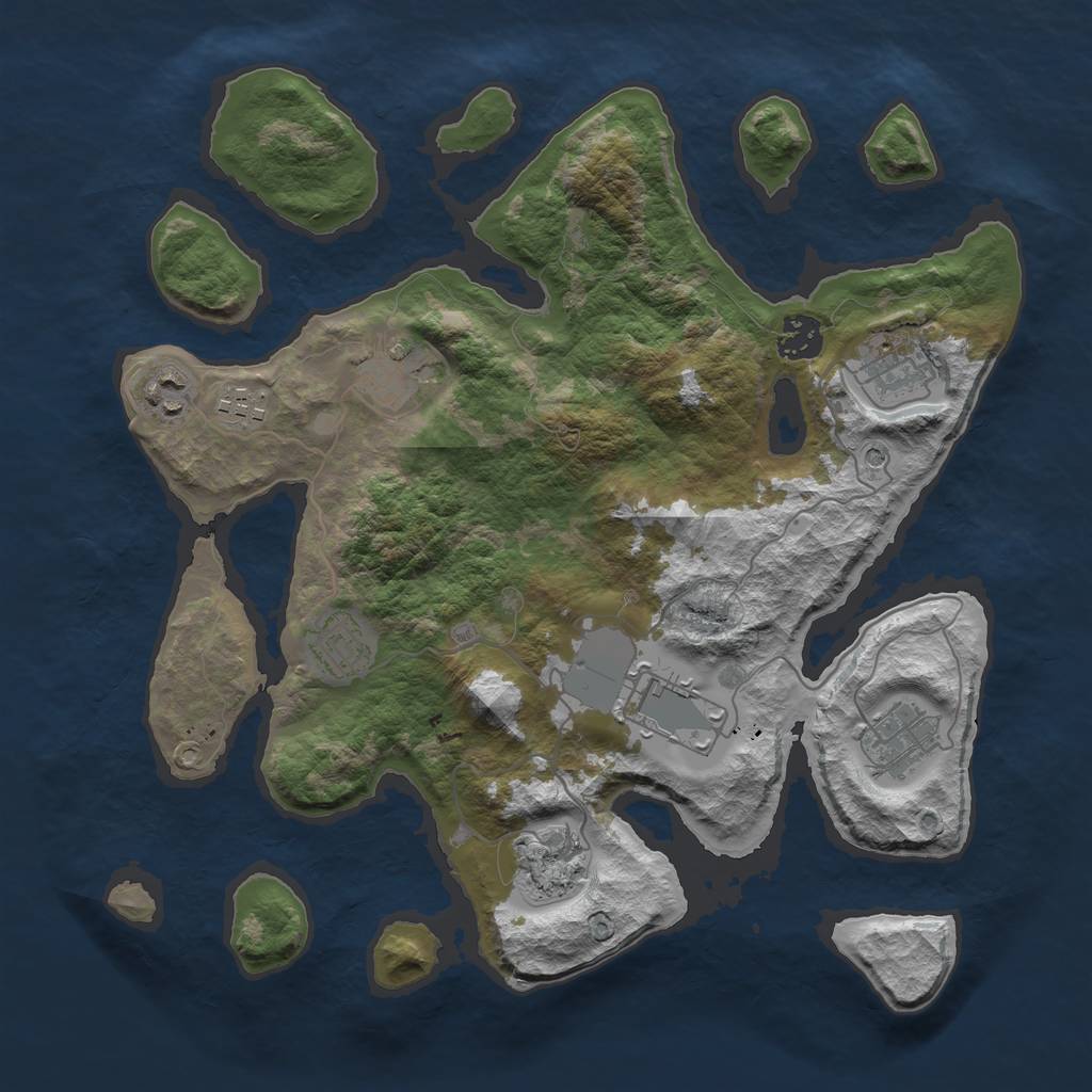 Rust Map: Barren, Size: 3500, Seed: 44, 12 Monuments