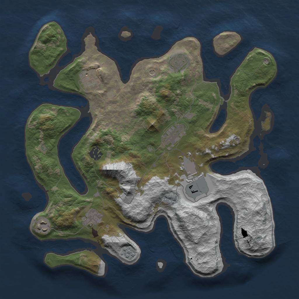 Rust Map: Barren, Size: 3500, Seed: 837455, 11 Monuments
