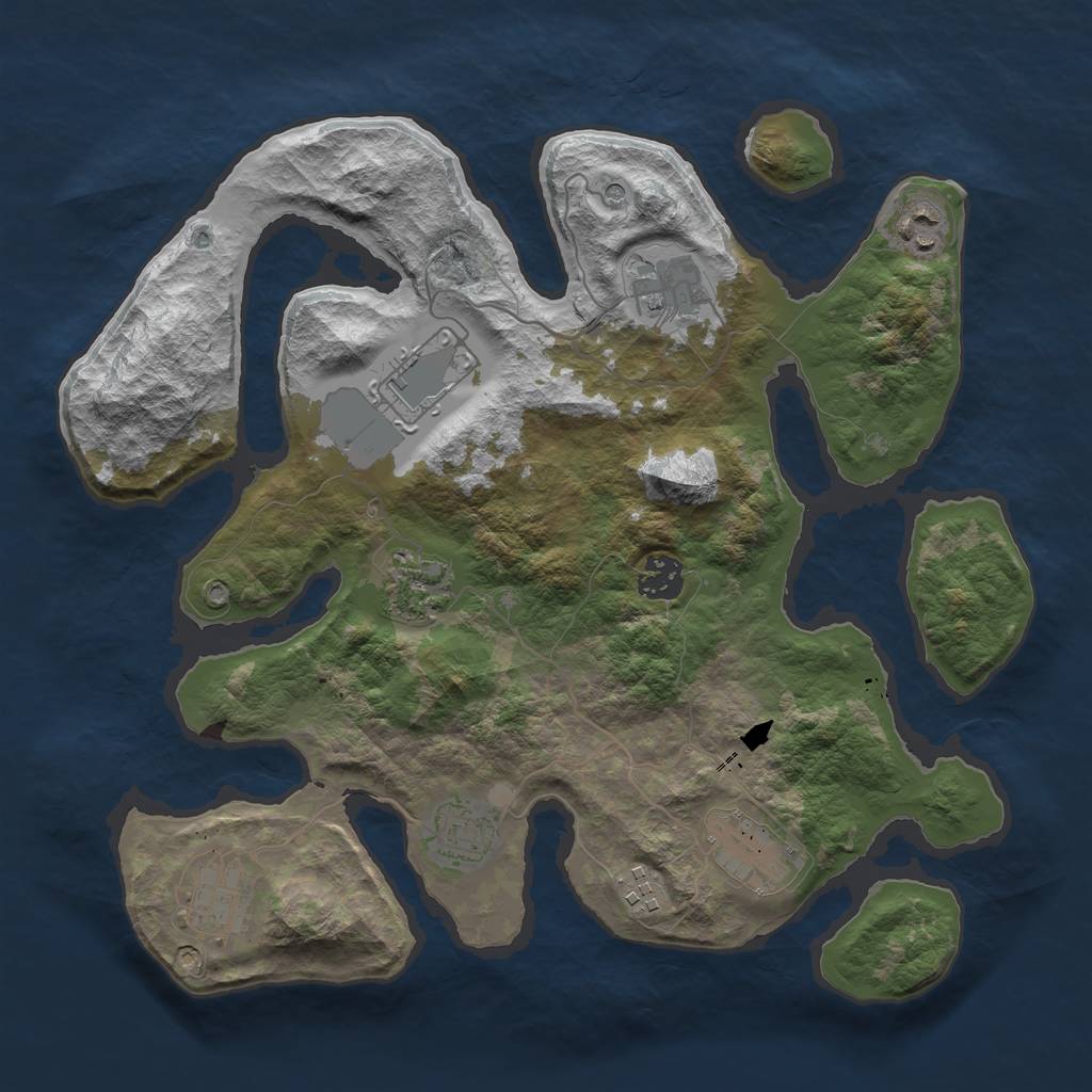 Rust Map: Barren, Size: 3500, Seed: 195934480, 12 Monuments