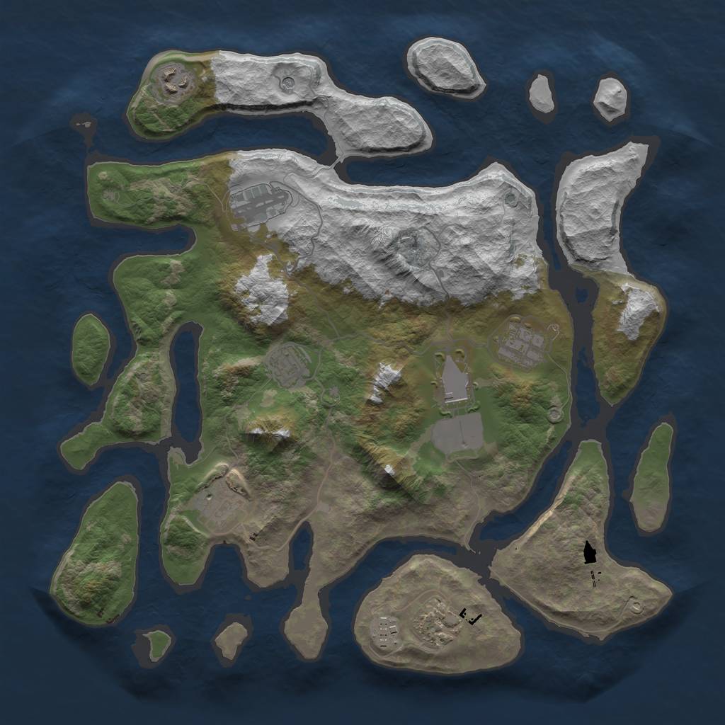 Rust Map: Barren, Size: 3700, Seed: 38050413, 11 Monuments