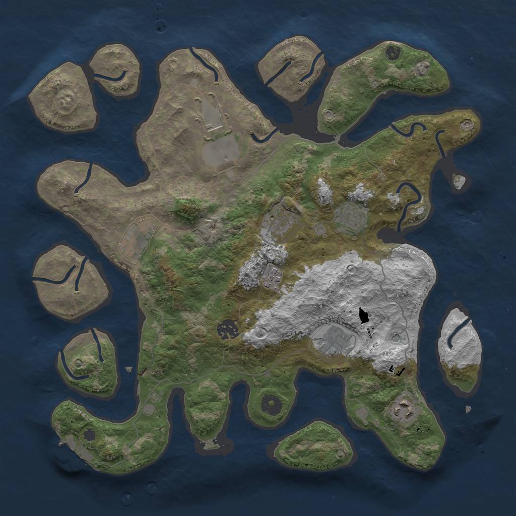 Rust Map: Procedural Map, Size: 3700, Seed: 2101503260, 12 Monuments