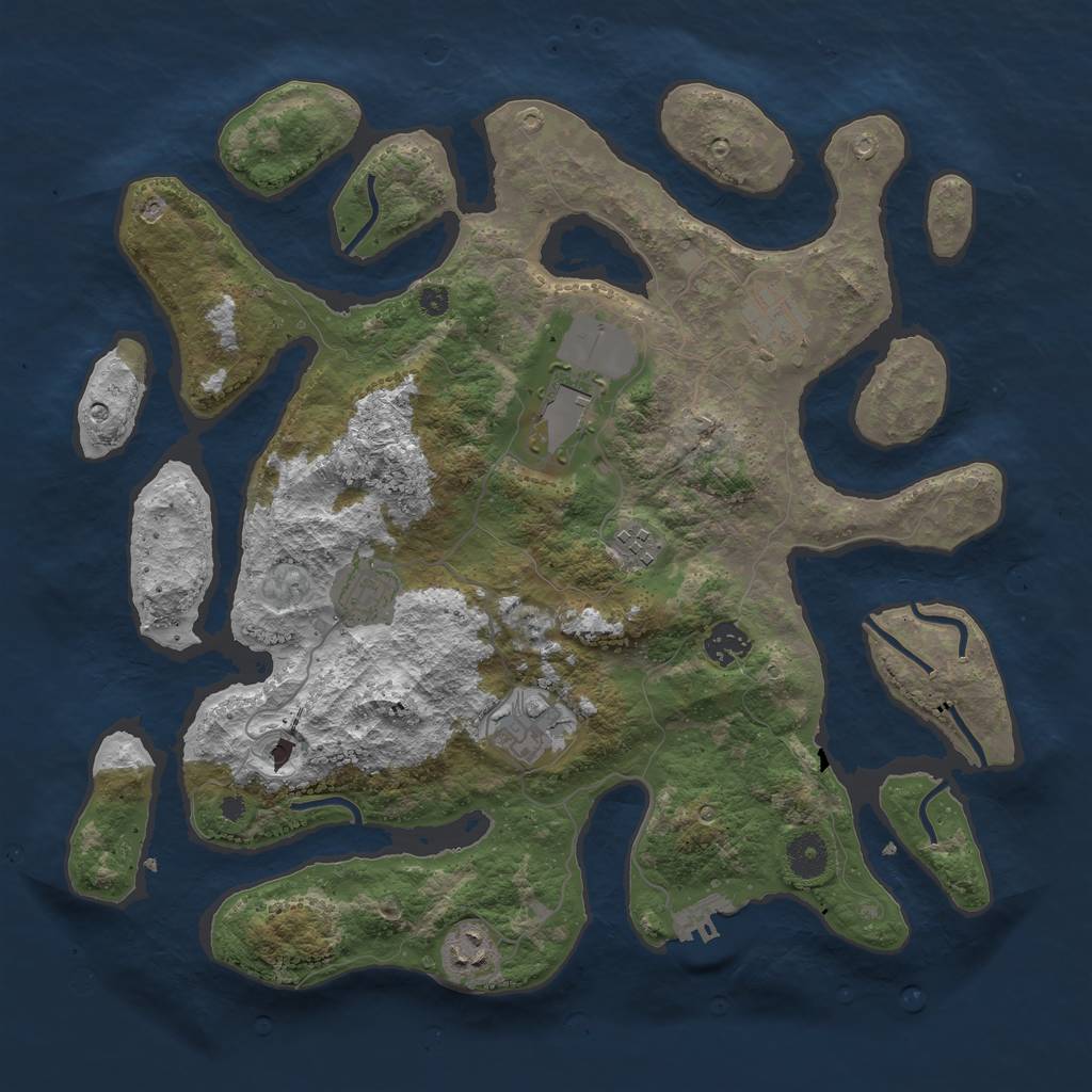 Rust Map: Procedural Map, Size: 3800, Seed: 1084179275, 11 Monuments