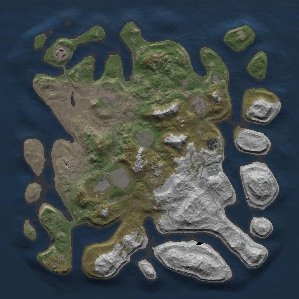 Rust Map: Barren, Size: 4000, Seed: 1256421, 11 Monuments