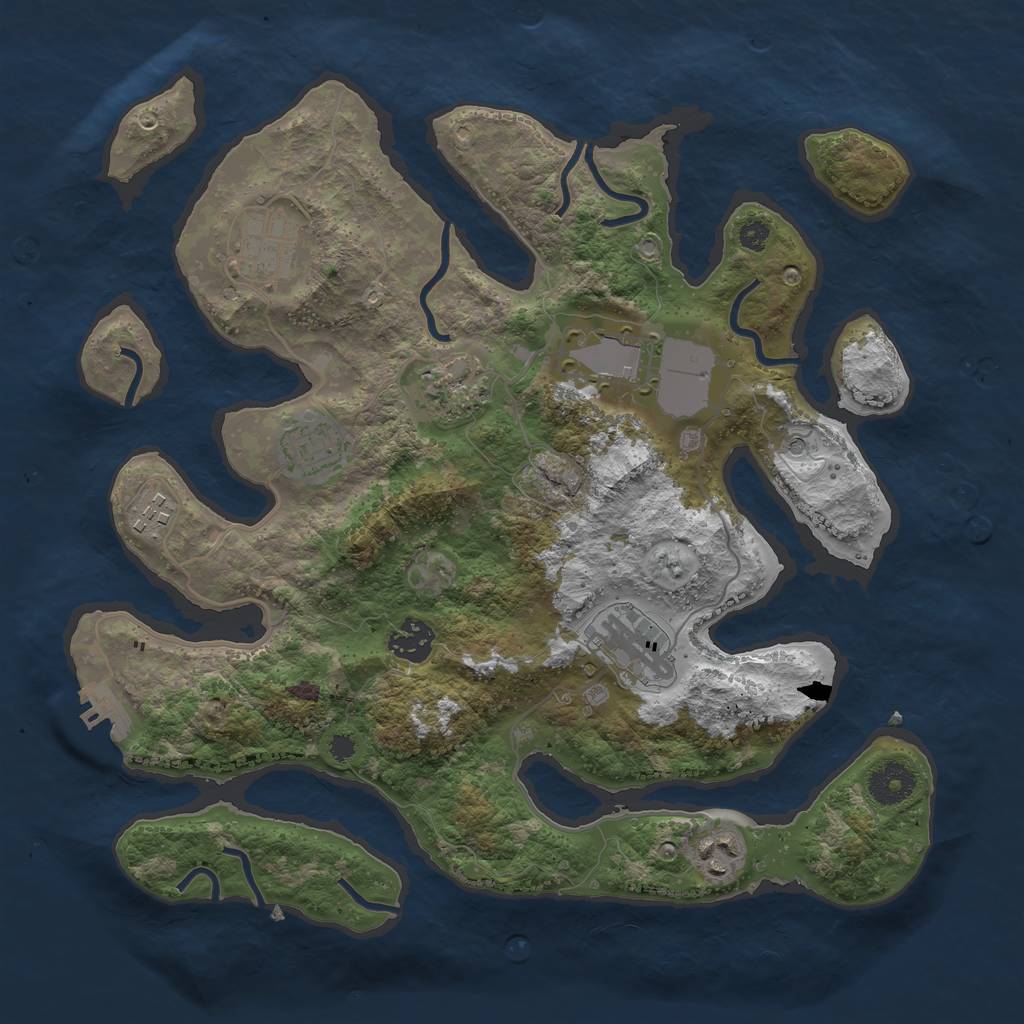 Rust Map: Procedural Map, Size: 3500, Seed: 11545, 12 Monuments