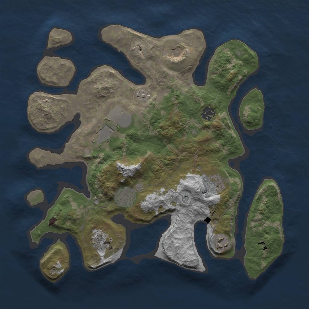 Rust Map: Barren, Size: 3500, Seed: 2398, 11 Monuments