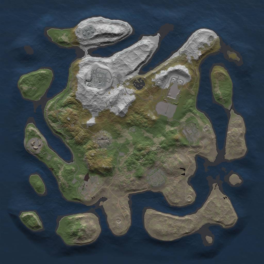 Rust Map: Barren, Size: 3500, Seed: 1544526, 11 Monuments