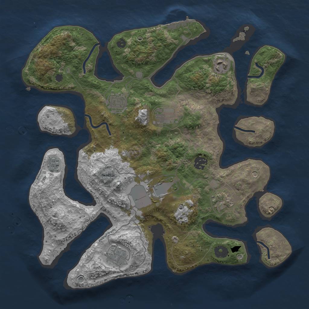 Rust Map: Procedural Map, Size: 3500, Seed: 2556854, 12 Monuments