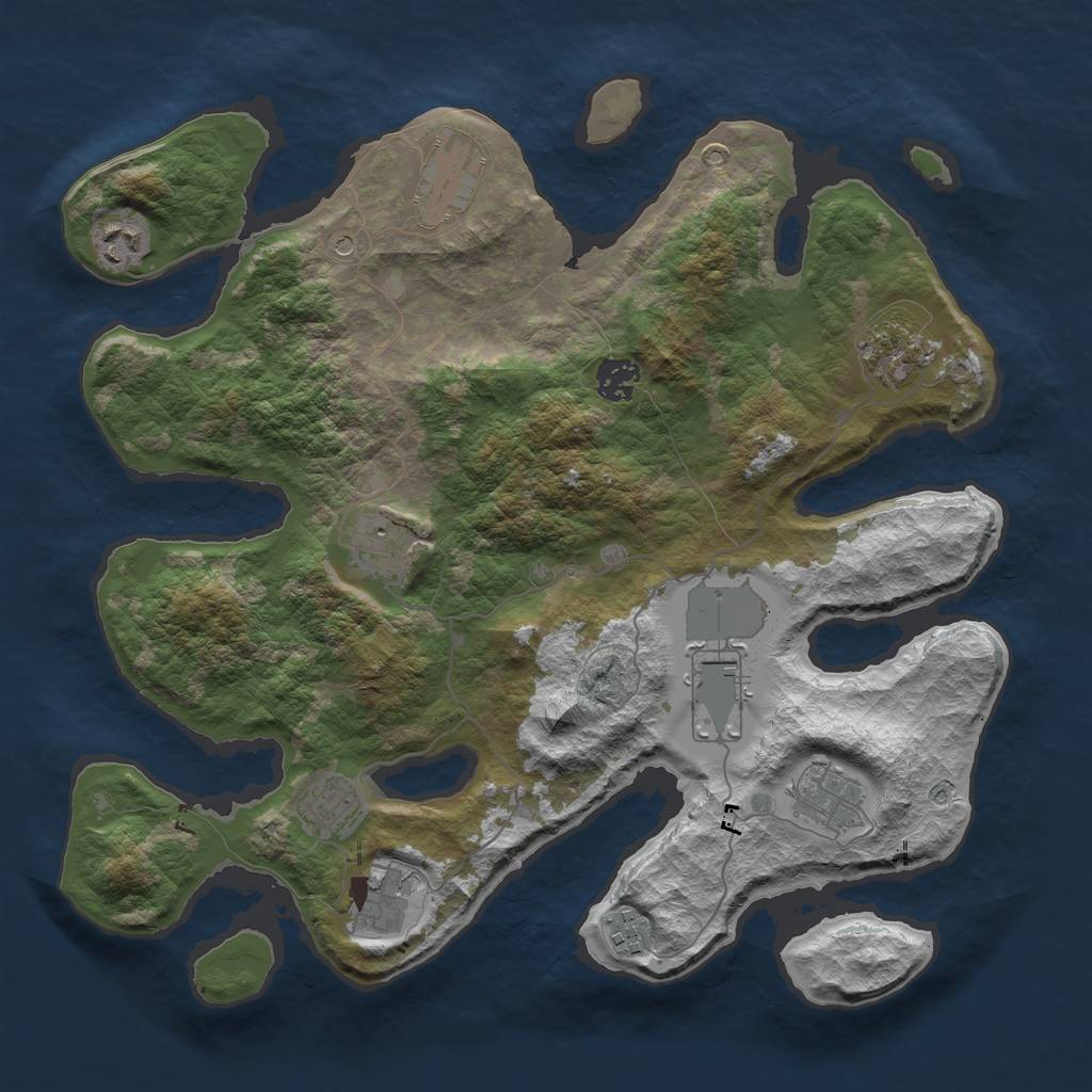 Rust Map: Barren, Size: 3700, Seed: 382400661, 13 Monuments