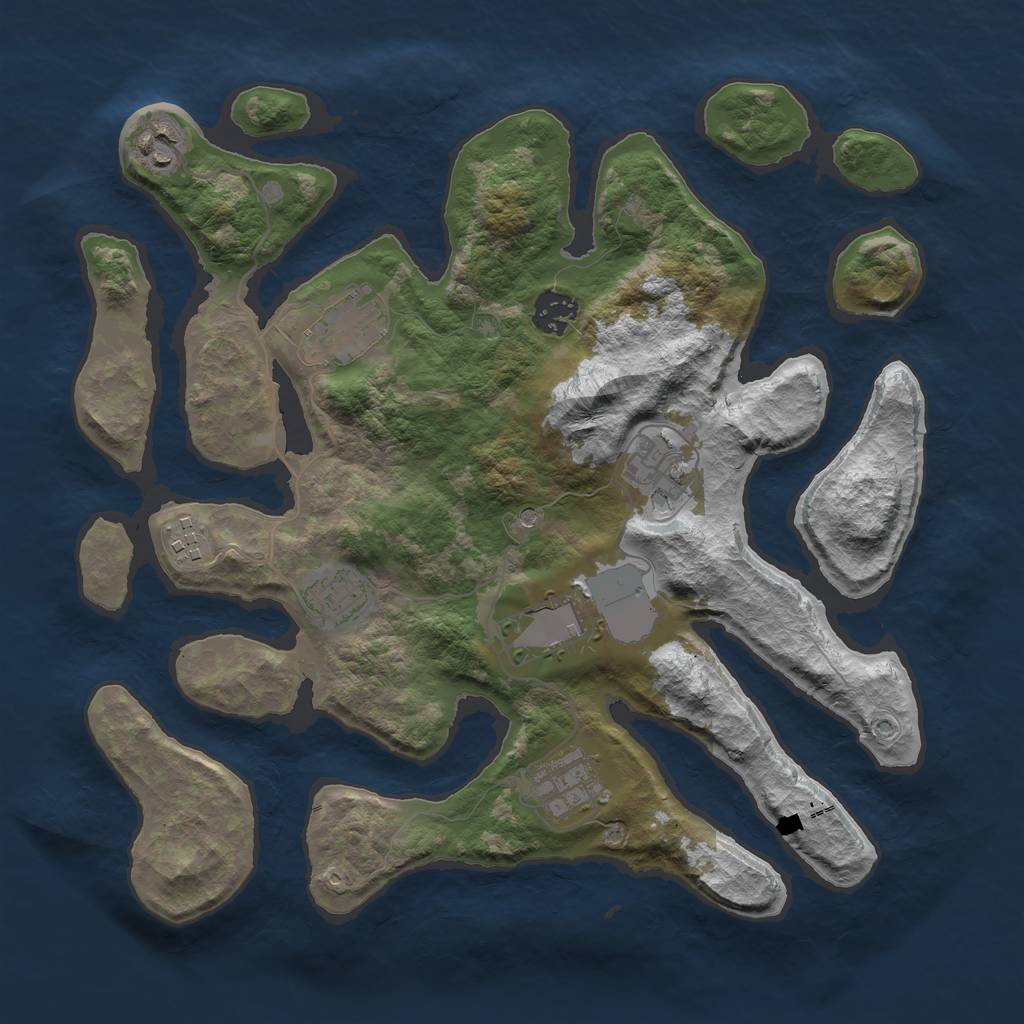 Rust Map: Barren, Size: 3500, Seed: 141684, 11 Monuments